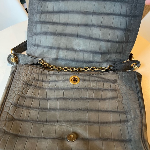 Yves Saint Laurent YSL Crocodile Embossed Nubuck Catwalk Bag in Anthracite Grey - Picture 3 of 7